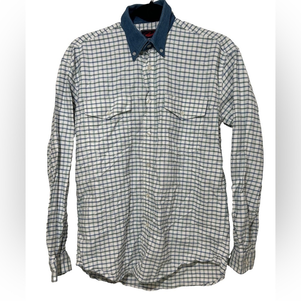 Roper Denim Blue and White Checkered Shirt Size S